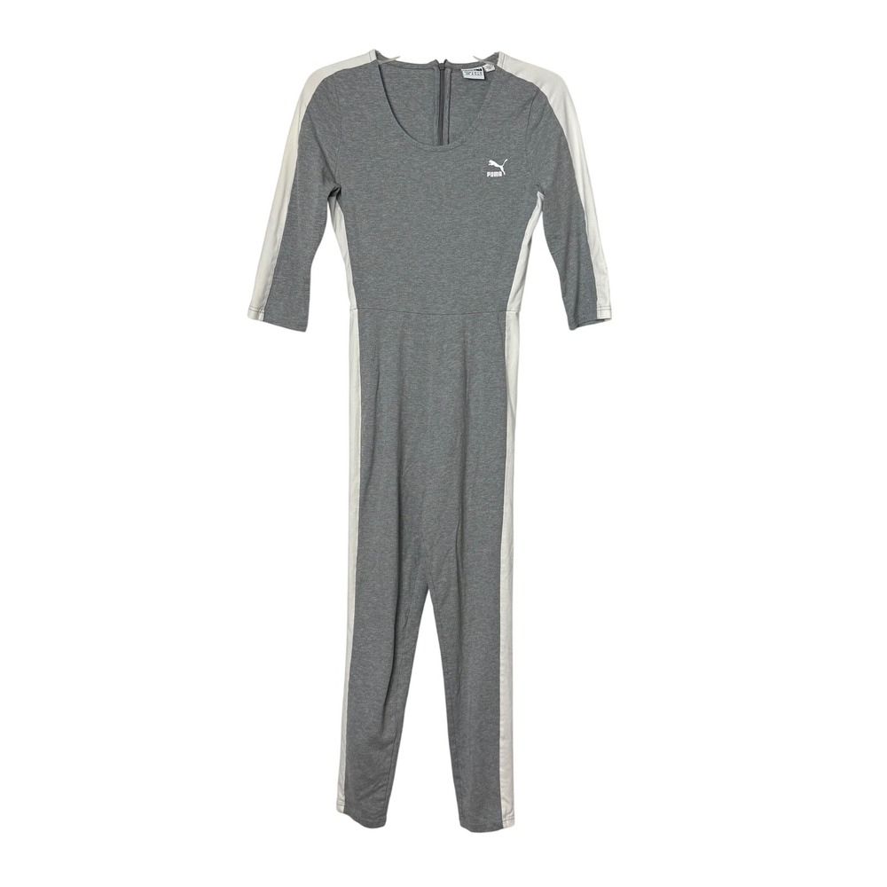 Puma Gray White T7 Track Suit Jumpsuit Medium Athleisure 573534
